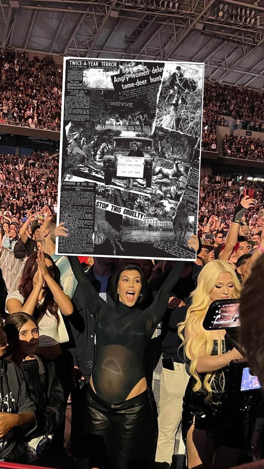 Kourtney Kardashian meme where she holds the collage made to accompany the Norwich Staghounds article